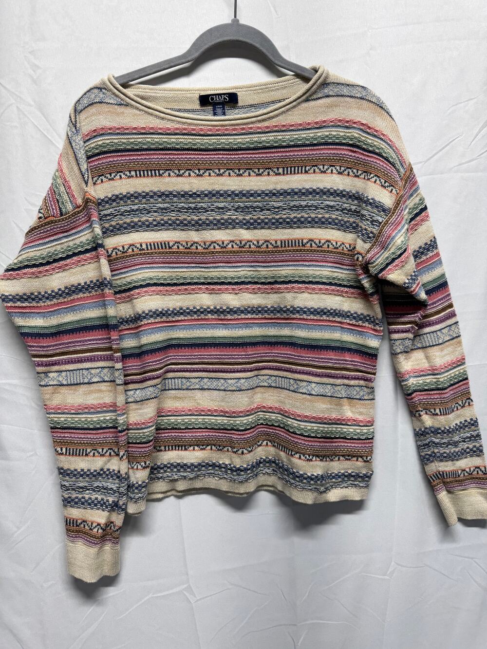 Chaps Southwestern Large Sweater Aztec Boho Lightweight Knit Multicolor Stripes